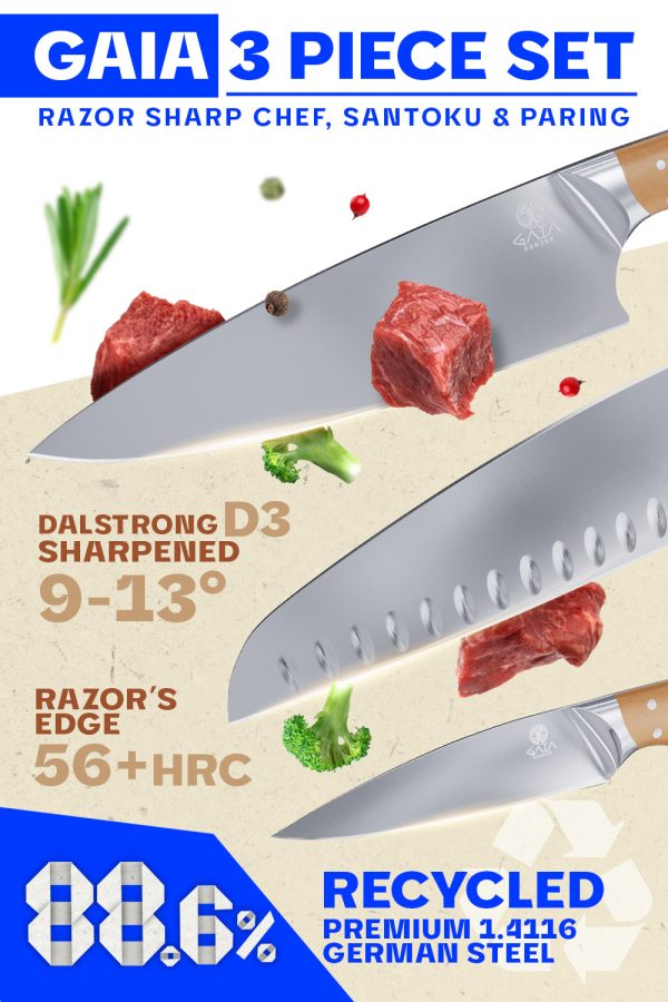3-Piece Knife Set | Chef - Santoku - Paring | Sustainable and Earth-friendly Material | Gaia Series | Dalstrong © Sale - Image 2