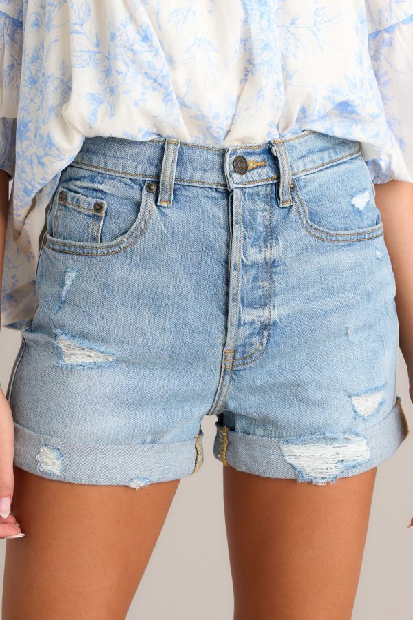 Evolving Reflections Light Wash Denim Shorts Cheap