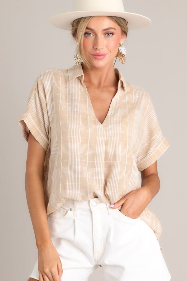Tapestry of Time Beige Plaid Top For Discount