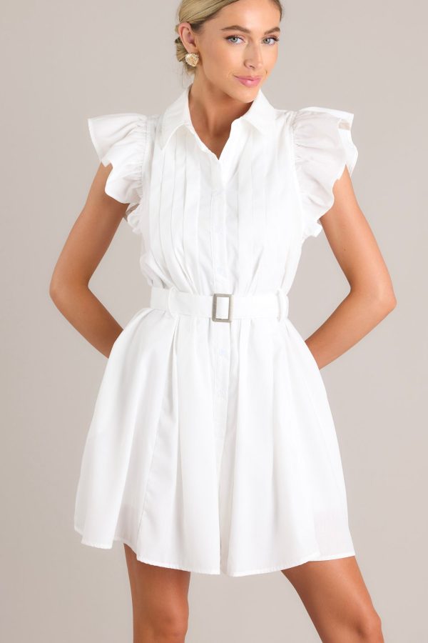 Glimpse Of Me White Belted Button Front Mini Dress For Discount - Image 5